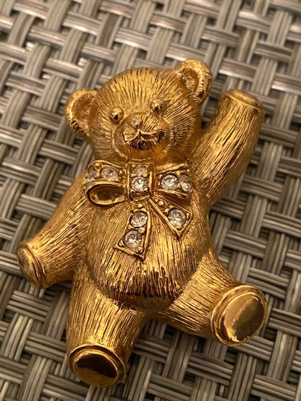 Gold Tone Avon Teddy Bear Charm Pendant Pin